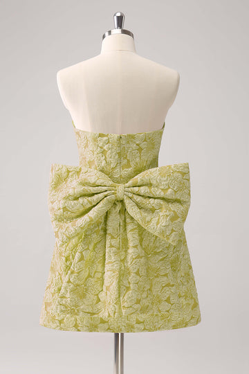 Light Yellow Strapless Floral A Line Homecoming Dress With Bow